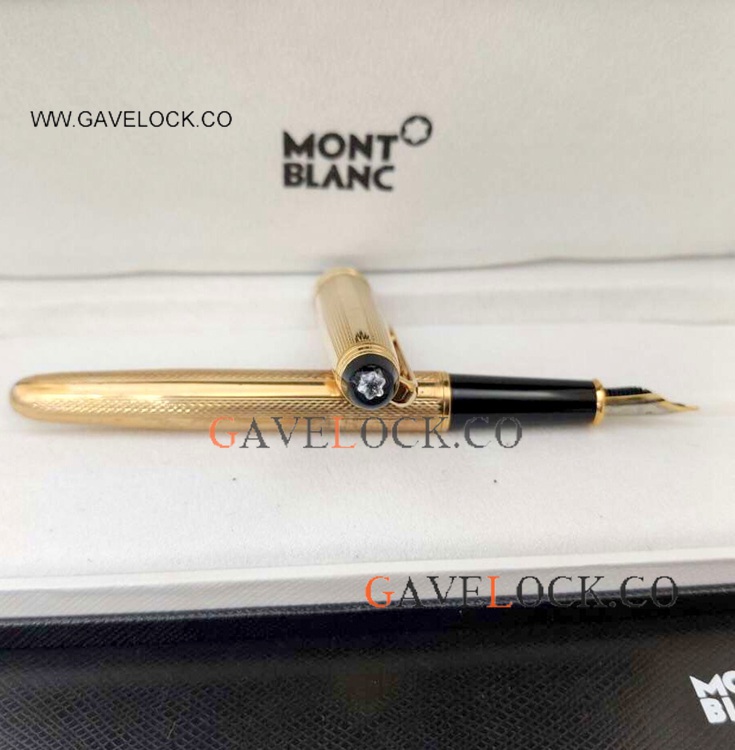 2021 New Mont Blanc Meisterstuck All Gold Fountain Pen w/ Diamond Replica
